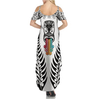 Personalised Kia Kaha Te Reo Maori Summer Maxi Dress Hei Tiki Mix Koru - White LT7 - Polynesian Pride