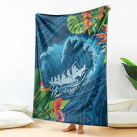 Outrigger Canoe Blue Blanket On The Waves LT7 - Polynesian Pride