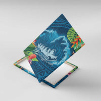 Outrigger Canoe Blue Canvas Wall Art On The Waves LT7 With Frame Blue - Polynesian Pride