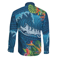 Outrigger Canoe Blue Family Matching Puletasi and Hawaiian Shirt On The Waves LT7 - Polynesian Pride