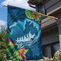 Outrigger Canoe Blue Garden Flag On The Waves LT7 - Polynesian Pride