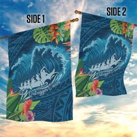 Outrigger Canoe Blue Garden Flag On The Waves LT7 - Polynesian Pride