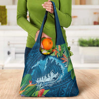 Outrigger Canoe Blue Grocery Bag On The Waves LT7 - Polynesian Pride