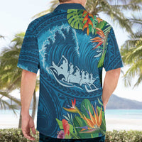 Outrigger Canoe Blue Hawaiian Shirt On The Waves LT7 - Polynesian Pride