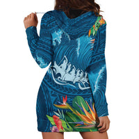 Outrigger Canoe Blue Hoodie Dress On The Waves LT7 - Polynesian Pride