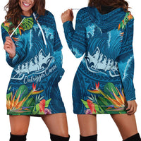 Outrigger Canoe Blue Hoodie Dress On The Waves LT7 - Polynesian Pride