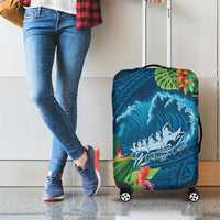 Outrigger Canoe Blue Luggage Cover On The Waves