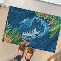 Outrigger Canoe Blue Rubber Doormat On The Waves LT7 - Polynesian Pride