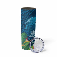 Outrigger Canoe Blue Skinny Tumbler On The Waves LT7 - Polynesian Pride