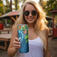 Outrigger Canoe Blue Skinny Tumbler On The Waves LT7 - Polynesian Pride