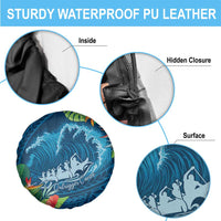 Outrigger Canoe Blue Spare Tire Cover On The Waves LT7 - Polynesian Pride