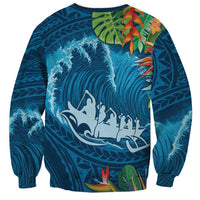 Outrigger Canoe Blue Sweatshirt On The Waves LT7 - Polynesian Pride