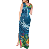 Outrigger Canoe Blue Tank Maxi Dress On The Waves LT7 - Polynesian Pride
