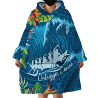 Outrigger Canoe Blue Wearable Blanket Hoodie On The Waves LT7 - Polynesian Pride