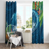 Outrigger Canoe Blue Window Curtain On The Waves LT7 - Polynesian Pride