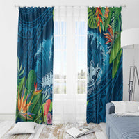 Outrigger Canoe Blue Window Curtain On The Waves LT7 - Polynesian Pride