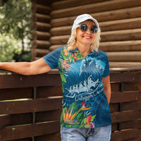 Outrigger Canoe Blue Women Polo Shirt On The Waves