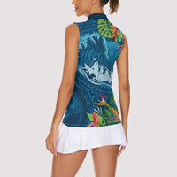 Outrigger Canoe Blue Women Sleeveless Polo Shirt On The Waves
