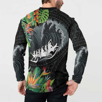 Outrigger Canoe Black Button Sweatshirt On The Waves LT7 - Polynesian Pride
