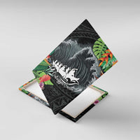 Outrigger Canoe Black Canvas Wall Art On The Waves LT7 With Frame Black - Polynesian Pride