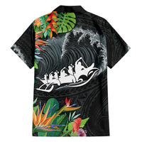 Outrigger Canoe Black Family Matching Off Shoulder Maxi Dress and Hawaiian Shirt On The Waves LT7 - Polynesian Pride