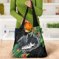 Outrigger Canoe Black Grocery Bag On The Waves LT7 - Polynesian Pride