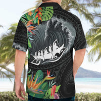 Outrigger Canoe Black Hawaiian Shirt On The Waves LT7 - Polynesian Pride