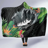 Outrigger Canoe Black Hooded Blanket On The Waves LT7 One Size Black - Polynesian Pride