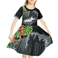 Outrigger Canoe Black Kid Short Sleeve Dress On The Waves