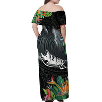 Outrigger Canoe Black Off Shoulder Maxi Dress On The Waves LT7 - Polynesian Pride