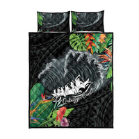 Outrigger Canoe Black Quilt Bed Set On The Waves LT7 - Polynesian Pride