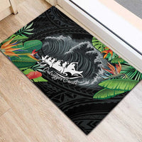 Outrigger Canoe Black Rubber Doormat On The Waves LT7 - Polynesian Pride