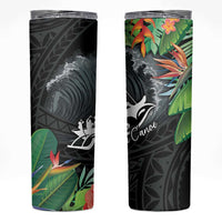 Outrigger Canoe Black Skinny Tumbler On The Waves LT7 Black - Polynesian Pride