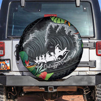 Outrigger Canoe Black Spare Tire Cover On The Waves LT7 Black - Polynesian Pride