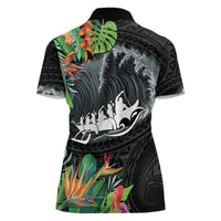 Outrigger Canoe Black Women Polo Shirt On The Waves