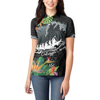 Outrigger Canoe Black Women Polo Shirt On The Waves