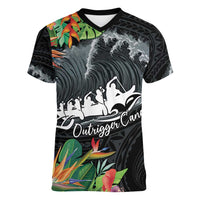 Outrigger Canoe Black Women V-Neck T-Shirt On The Waves LT7 Female Black - Polynesian Pride