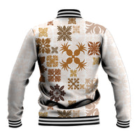Vintage Hawaii Baseball Jacket Hawaiian Quilt Kapa Mismatch Beige LT7 - Polynesian Pride