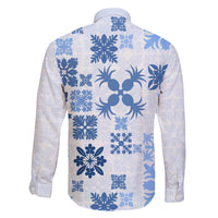 Vintage Hawaii Family Matching Tank Maxi Dress and Hawaiian Shirt Hawaiian Quilt Kapa Mismatch Blue LT7 - Polynesian Pride