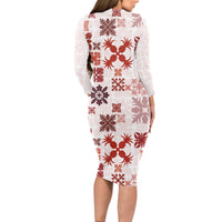 Vintage Hawaii Long Sleeve Bodycon Dress Hawaiian Quilt Kapa Mismatch Red LT7 - Polynesian Pride