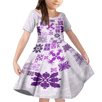 Vintage Hawaii Family Matching Mermaid Dress and Hawaiian Shirt Hawaiian Quilt Kapa Mismatch Purple LT7 Daughter's Dress Purple - Polynesian Pride