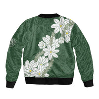Ia Orana Tahiti Tiare Bomber Jacket Sage Green Lei - Polynesian Pride