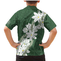 Ia Orana Tahiti Tiare Family Matching Mermaid Dress and Hawaiian Shirt Sage Green Lei - Polynesian Pride