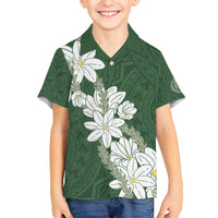 Ia Orana Tahiti Tiare Family Matching Puletasi and Hawaiian Shirt Sage Green Lei - Polynesian Pride