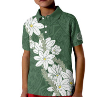 Ia Orana Tahiti Tiare Kid Polo Shirt Sage Green Lei - Polynesian Pride