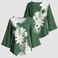 Ia Orana Tahiti Tiare Kimono Sleeve Blouse Sage Green Lei - Polynesian Pride