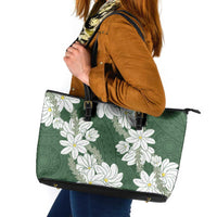 Ia Orana Tahiti Tiare Leather Tote Bag Sage Green Lei - Polynesian Pride