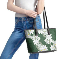 Ia Orana Tahiti Tiare Leather Tote Bag Sage Green Lei - Polynesian Pride