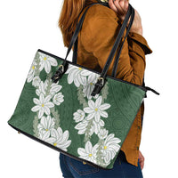Ia Orana Tahiti Tiare Leather Tote Bag Sage Green Lei - Polynesian Pride