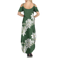 Ia Orana Tahiti Tiare Summer Maxi Dress Sage Green Lei - Polynesian Pride